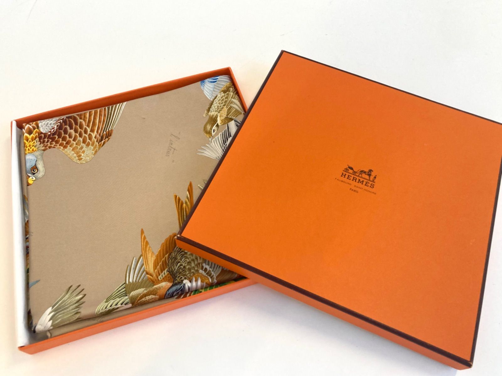 エルメス HERMES カレ 90 LINTRUS 侵入者 ブラウン 鳥 アニマル