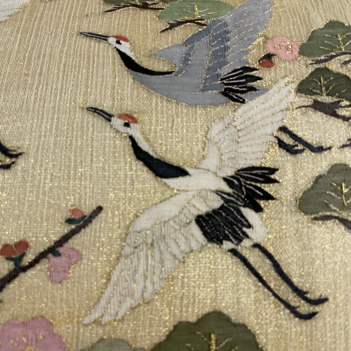 夏帯 袋帯 絽 お太鼓柄 手織 金糸 松 竹 波 スリーガード加工済 逸品 夏帯 袋帯 絽 お太鼓柄 手織 金糸 松 竹 波 スリーガード加工済 逸品