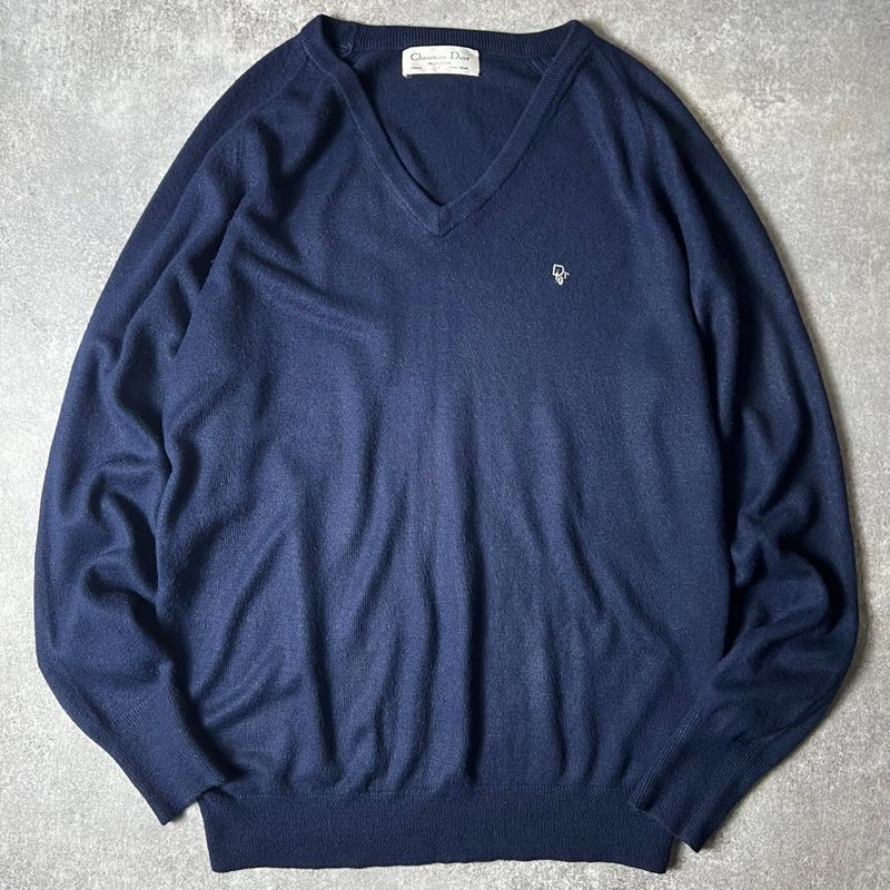 80s USA製 Christian Dior Vネック アクリル ニット セーター L / 80 