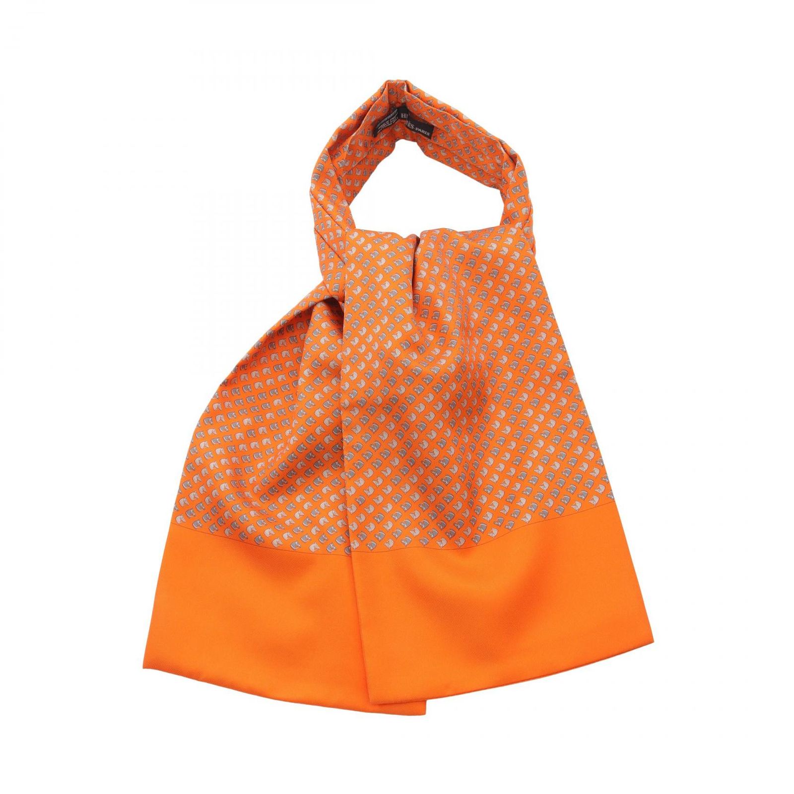 エルメス HERMES ネクタイ アスコットタイ オレンジ系 シルク