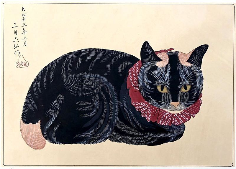 特別価格★【原画】『苔むした戦士メイガス』（ペルシャ猫　絵画　入賞作品　騎士） 高橋松亭 高橋弘明 黒猫 56×39.1cm 大サイズ 複製ポスター 新版画