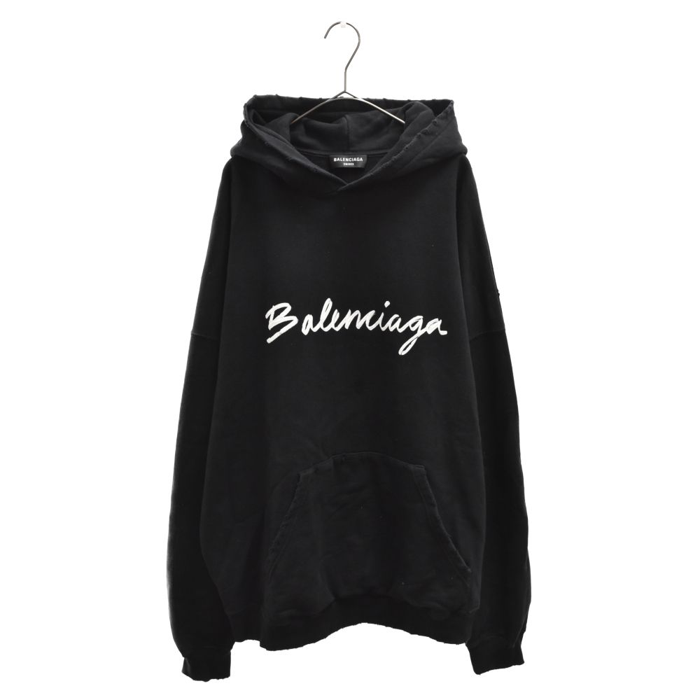 BALENCIAGA バレンシアガ  WIDE FIT HOODIE ダメージ加工 ロゴ フーディー メンズ 2 674986 TMVB5 BALENCIAGAターン ワイドフィット ジップアップ パーカー