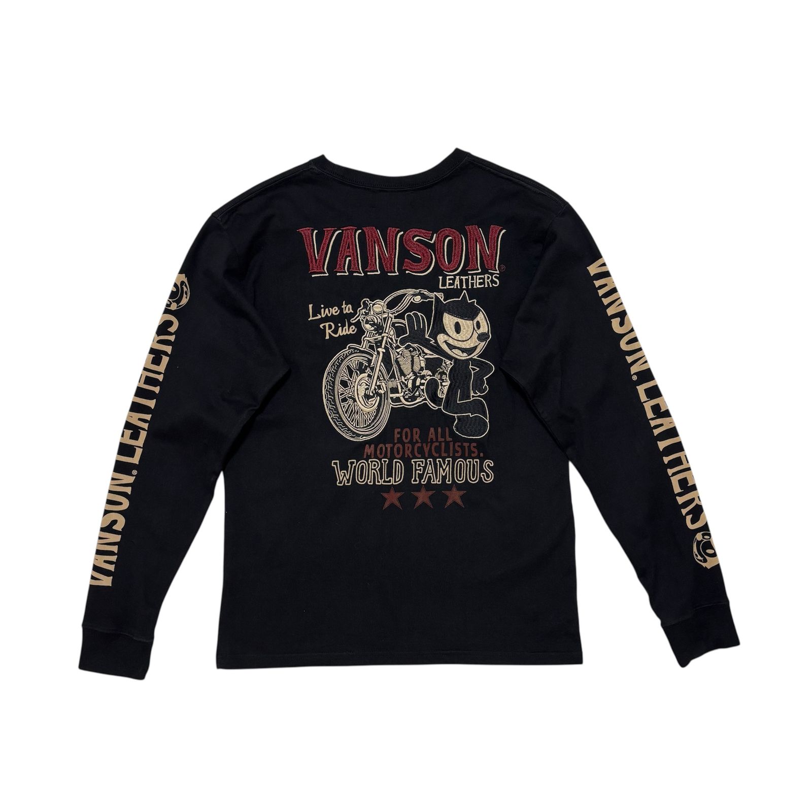VANSON FELIX THE CAT コラボ Tシャツ XLサイズ相当 navy / Lサイズ～XL ライダース バイク乗り 男女兼用 VANSON バンソン FELIX フィリックス メンズ長袖Ｔシャツ ロンT 古着