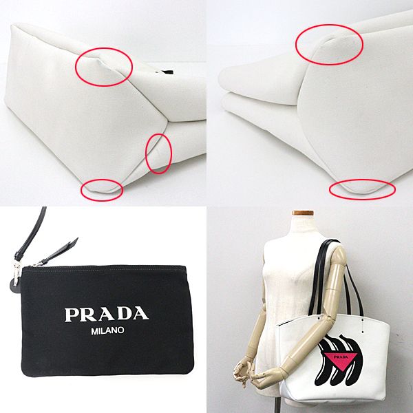 プラダ PRADA ポーチ付き トートバッグ カナパ バナナ 1BG220 CANAPA ホワイト ブラック BIANCO/NERO 未使用品 -  メルカリ