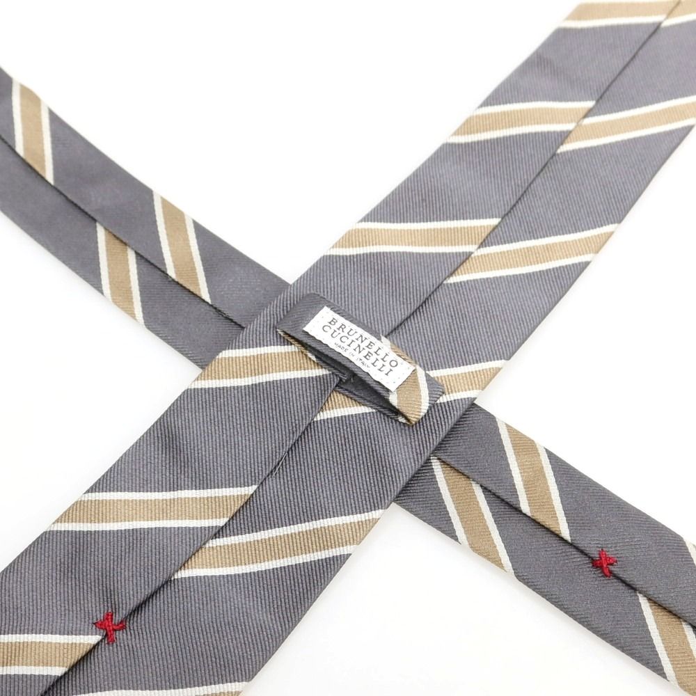  ブルネロクチネリ Brunello Cucinelli シルク ストライプ柄ネクタイ グレーxベージュ メンズ ネクタイ 小物