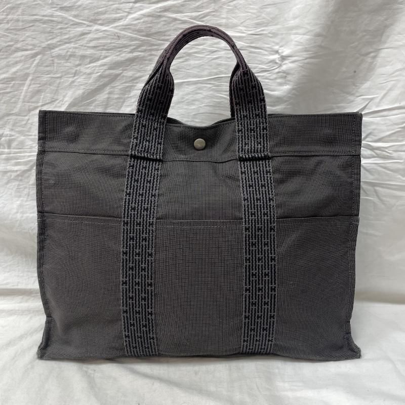 HERMES エルメス トートバッグ エールライン MM トート ハンド バック キャンバス チェック柄 鍵なし