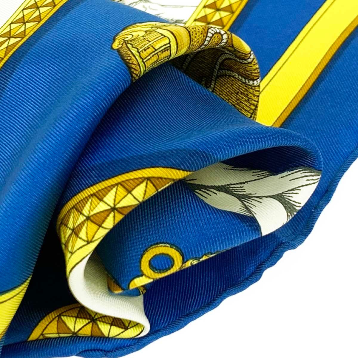 良好 HERMES エルメス カレ90 GRAND APPARAT スカーフ ブルー シルク