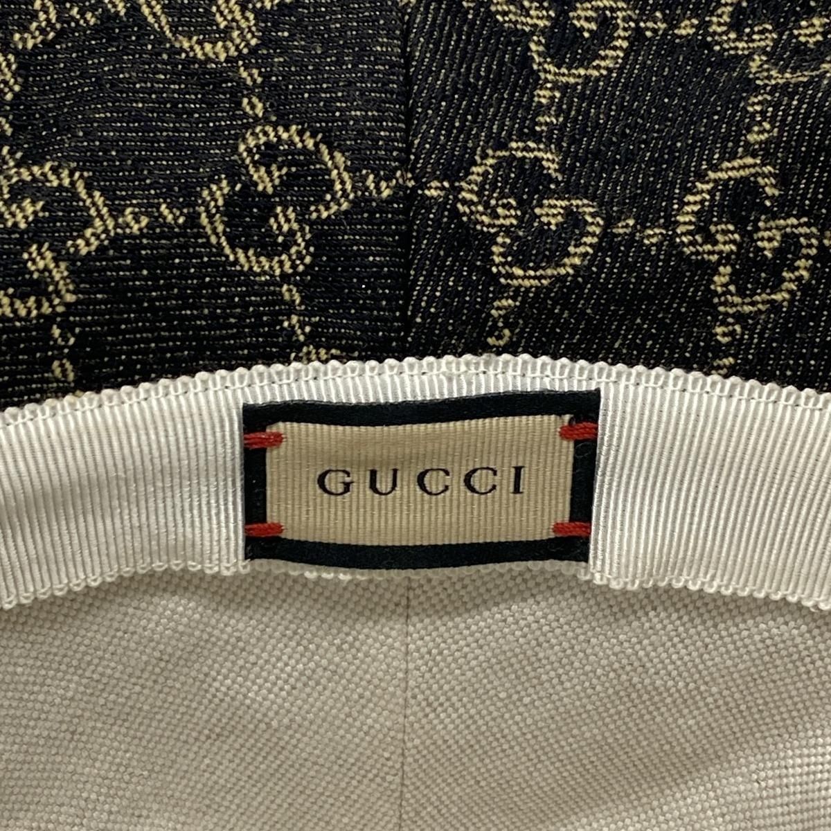 GUCCI(グッチ) ハット M 58cm GGデニム バケットハット 576371 黒×イエロー バケットハット/ レザー - メルカリ