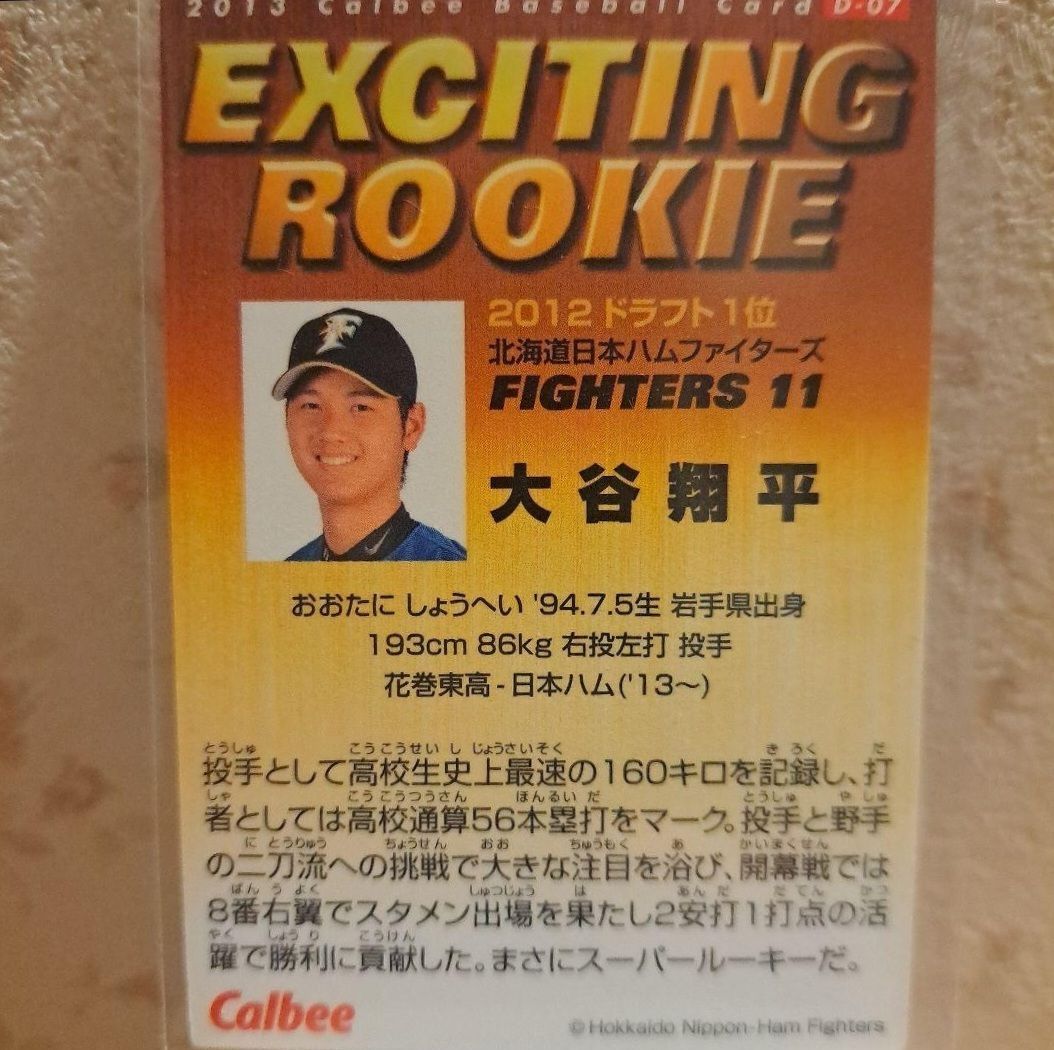 超希少 プロ野球チップス 2013 EXCITING ROOKIE 大谷翔平 超レア /人気のルーキーイヤー 】大谷翔平 / プロ野球チップス