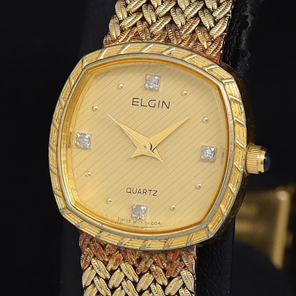 稼動 良品 エルジン FK267 QZ ゴールド文字盤 石付 レディース腕時計