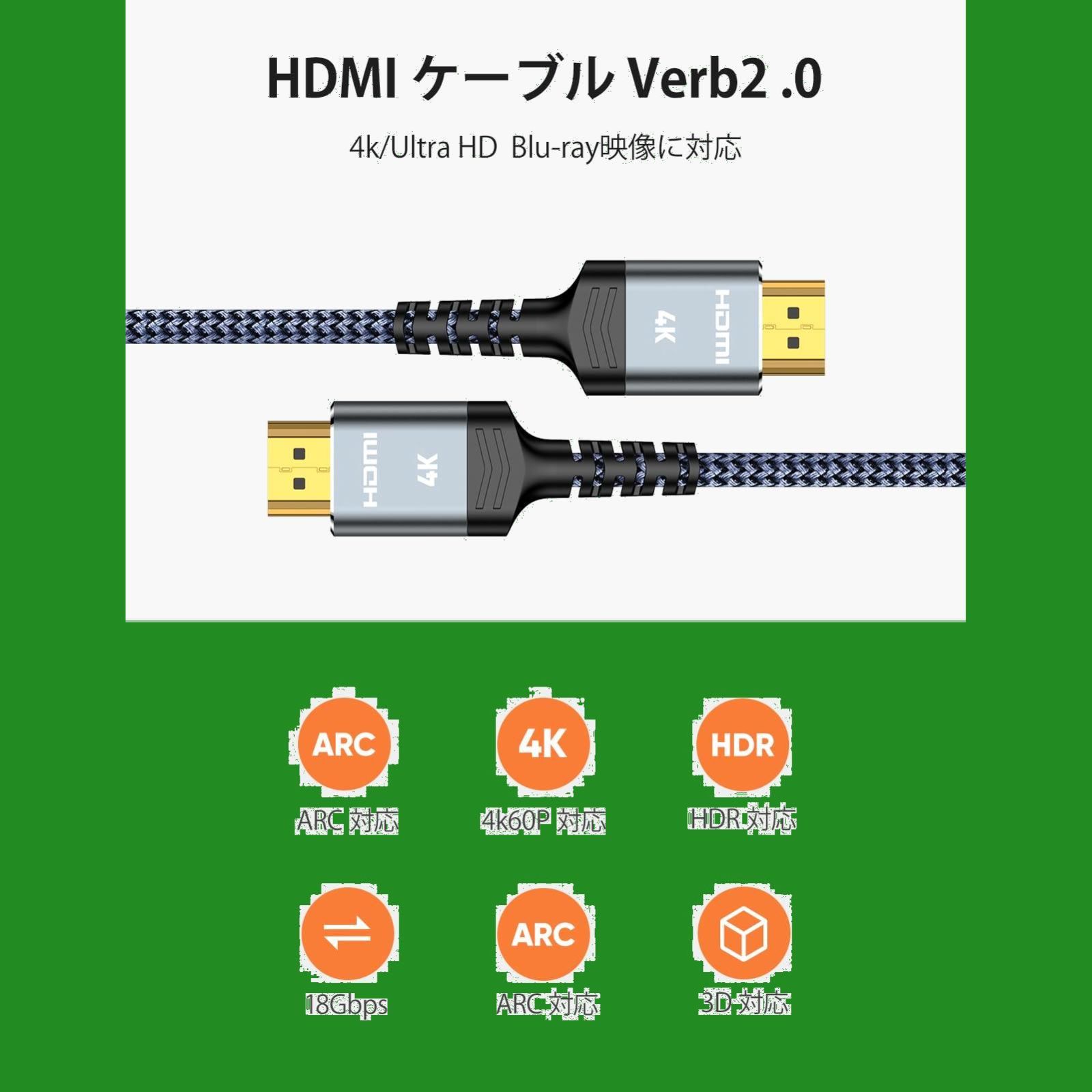 在庫処分】Snowkids hdmi ケーブル 2m 4k 60hz HDMI2.0規格 hdmi cable PS5/PS4/3 Fire  TVなど適用 ARC/18gbps/UHD/HDR/3D/高速 イーサネット対応 ハイスピード hdmi 10種の長 - メルカリ