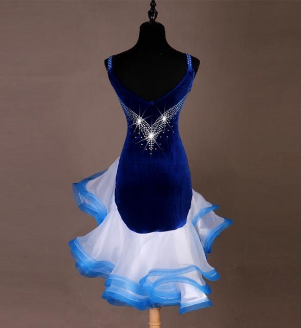 社交ダンス衣装 ラテンワンピースドレス ブルー オーダーメイド