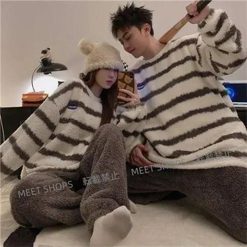 ペアパジャマ 冬 モコモコ カップル ペア ルームウェア セット 長袖 ペア パジャマ 夫婦 もこもこ メンズ ペアパジャマ カップル 秋冬 結婚祝い プレゼント ペア ddhc53