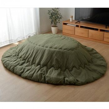 【新品】イケヒコ　デニム　楕円形　こたつ布団　カーキ 先染め こたつ布団 単品 楕円形 リバーシブル 185×225cm
