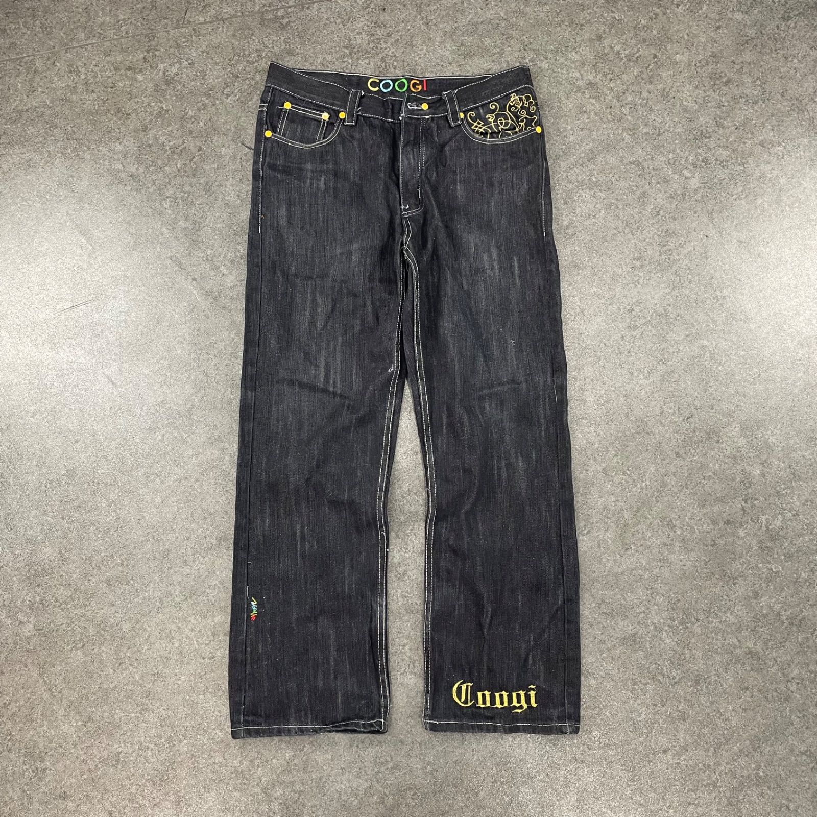 O1 y2k archive Coogi Baggy Black Jeans Denim Hip-Hop B-BOY