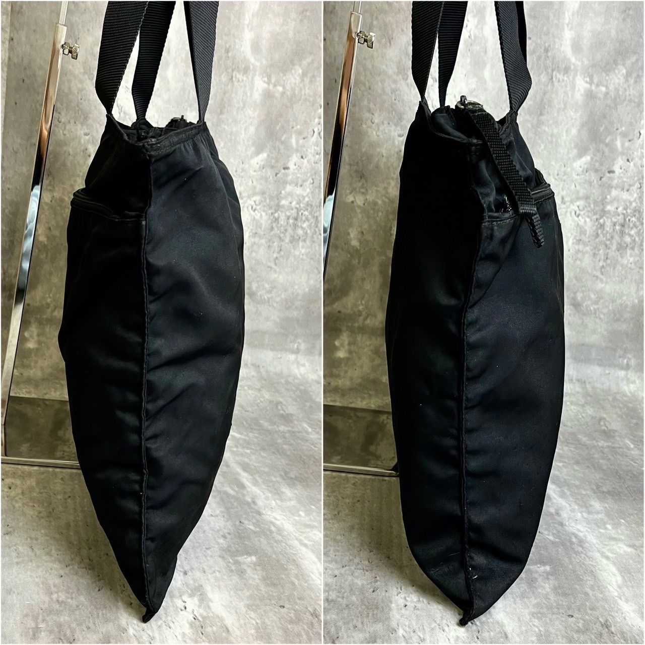 プラダ 三角プレート 大容量 A4 収納可能 ナイロン レザー トートバッグ 黒 正規品】プラダ PRADA トートバッグ ナイロン×レザー 黒 三角