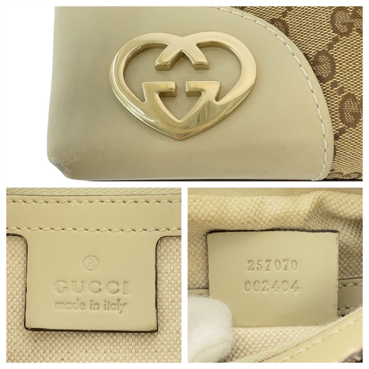 美品 GUCCI グッチ ラブリー ベージュ アイボリー ゴールド金具