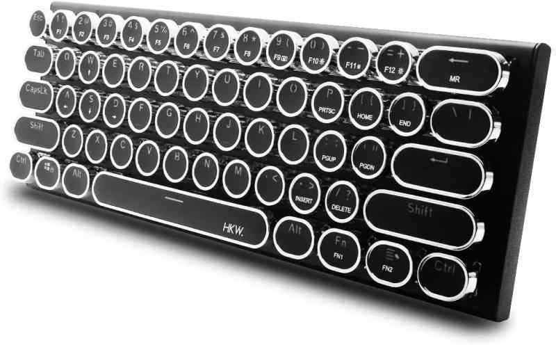 HKW. タイプライター風メカニカルキーボード 61キー USB-C 有線 接続 青軸 レトロ デザイン テレワーク ミニ キーボード シルバー