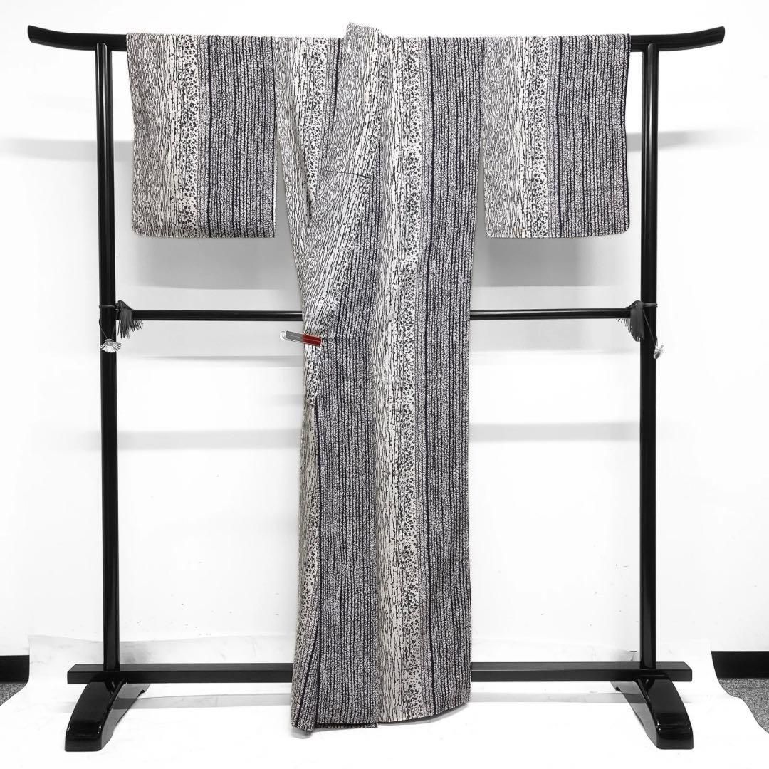 小紋紬立涌縦縞くすみカラーお洒落着物021a d 