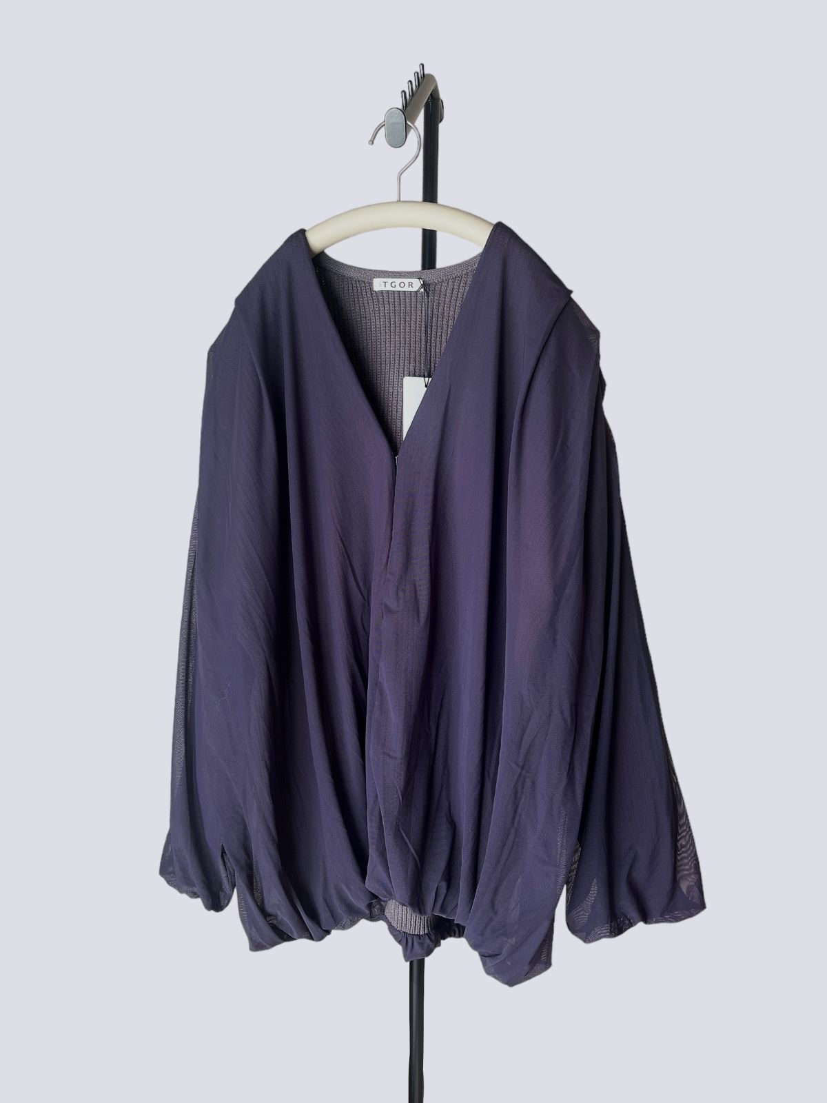 tyn.TGOR／トゴール 2023秋冬新作 Balloon cardigan NAVY-GRAY ニット