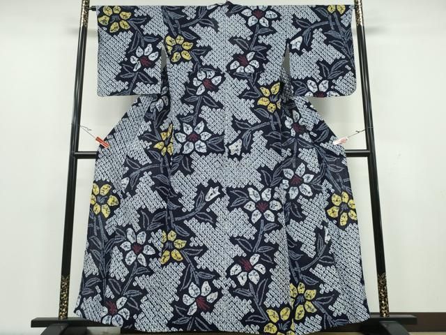 平和屋着物∴夏物 浴衣 有松鳴海絞り 枝花文 綿 CAAY4659ng