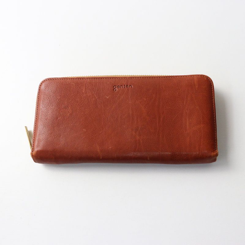 genten レザー 長財布 ブラウン ゲンテン genten ラウンドジップ レザーロングウォレット