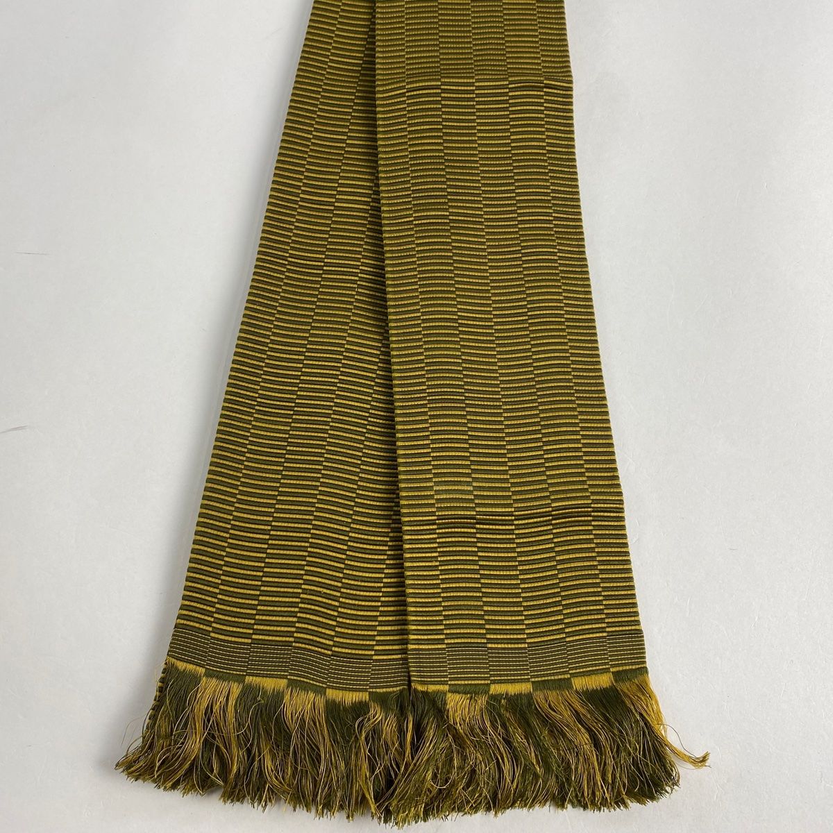 角帯 優品 縞 山吹茶色 正絹 【中古】