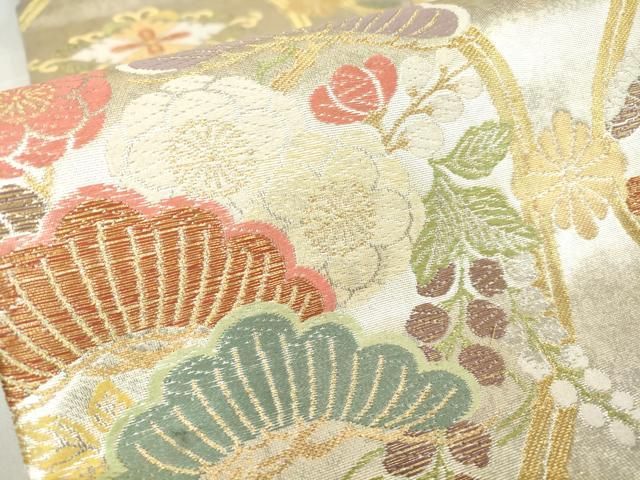 平和屋着物▽六通柄袋帯 立涌花鳥文 金糸 引箔 正絹 逸品 DAAX3227az