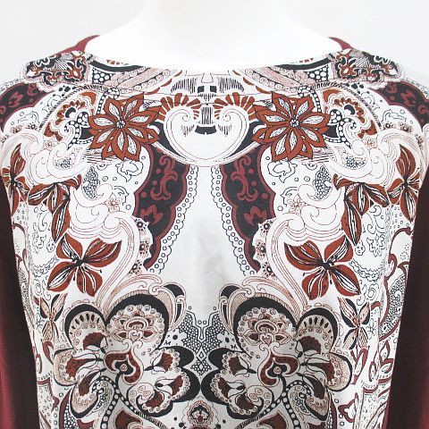 未使用品 ルイテミス LUITHEMIS 七分袖 Tシャツ カットソー 44 茶系 ブラウン 日本製 タグ付 総柄 レディース ルイテミス LUITHEMIS 七分袖 Tシャツ カットソー 44 茶系
