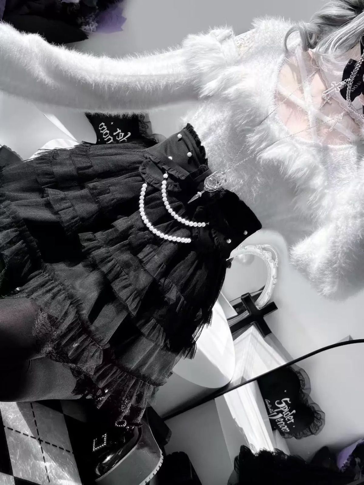 5☆大好評！ ? 天使系スカート ふんわりシルエット? リボン-パールアクセント? 2色展開? 豊富な