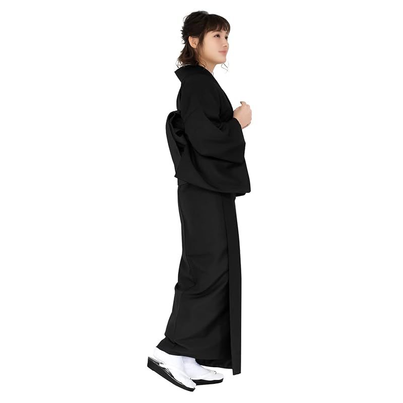 KYOETSU キョウエツ 着物 洗える 単衣 色無地 ちりめん生地 レディース TL 黒 喪服用 1