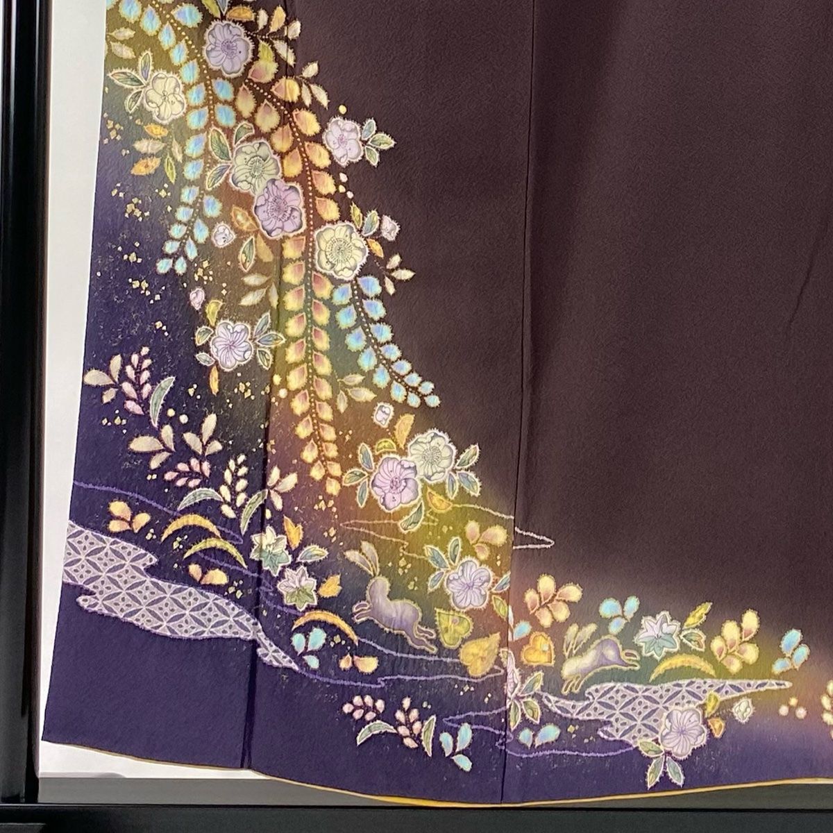 付下げ 身丈155cm 裄丈61cm S 袷 翠山工房 やまと 落款 辻が花 金彩 ぼかし 茶紫 正絹
