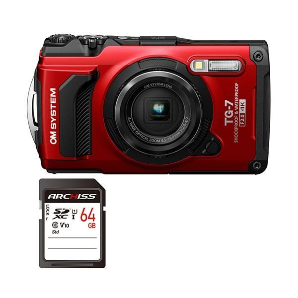 デジタルカメラTough TG-7 レッド 64GB SDXCメモリカード 1セット