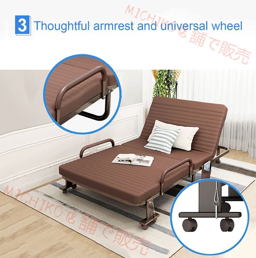 大人用折りたたみキャンプベッド 6段階調節 な折りたたみ式ベッド ローラーホイール アームレスト サイド収納ポケット付きの頑丈なスリーピングコット 旅行 アウトドア ホームオフィス用の折りたたみ式ベッド NEXPOTALLINN_EU