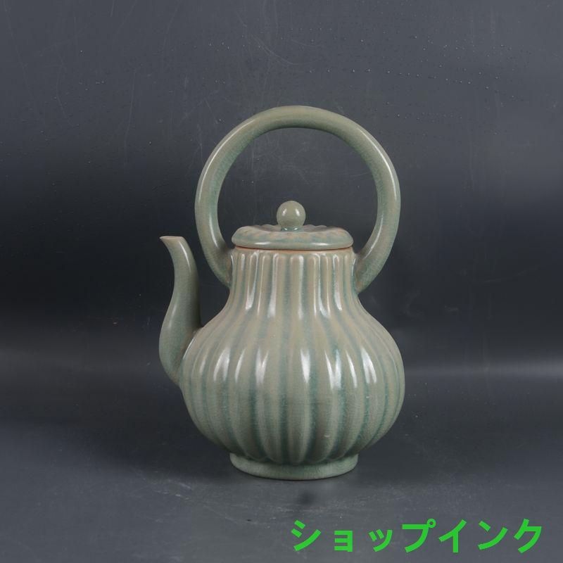 汝窯瓜稜紋提梁壺 茶壺 景徳鎮 茶道工芸品 美術品 置物 汝窯瓜稜紋提梁壺 茶壺 景徳鎮 茶道工芸品 美術品 置物 - メルカリ