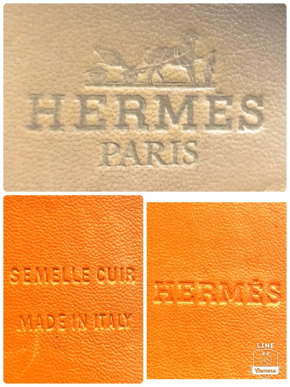 ■希少■HERMES  エルメス　SEMELLE CUIR　レザーサンダル　トングサンダル　オレンジ×ベージュ　エルメスカラー　イタリア製　22〜22.5cm程度