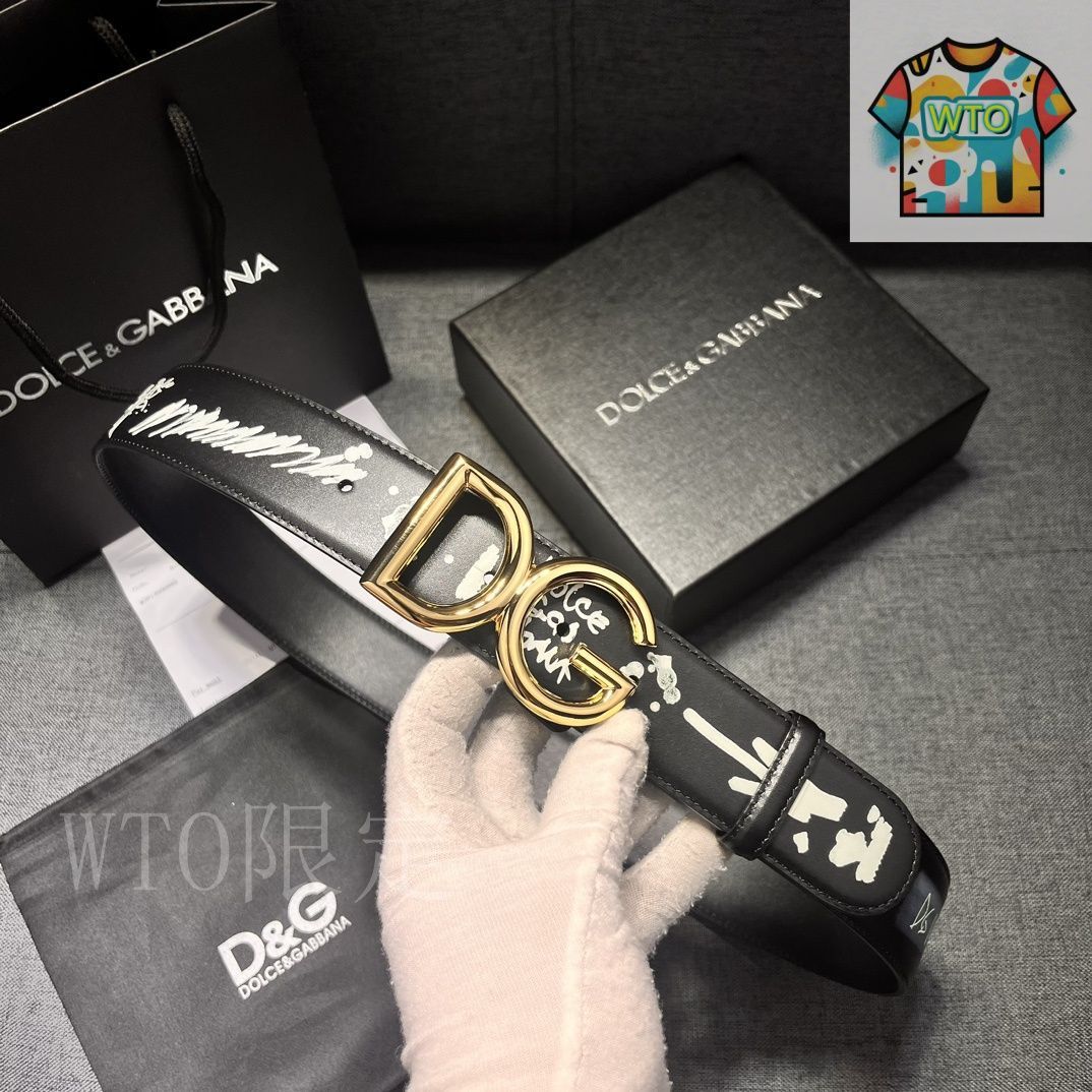 今日WTO】Dolce&Gabbana 4.0cm ブラックプリント 小牛皮ベルト