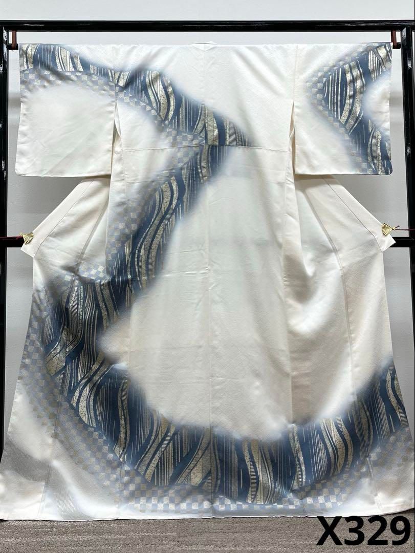 訪問着 付け下げ 金彩 紋意匠 幾何学模様 正絹 躾糸付き