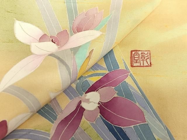 平和屋着物○訪問着 友禅 作家物 彰堂 紬地 草花文 暈し染め 正絹 逸品