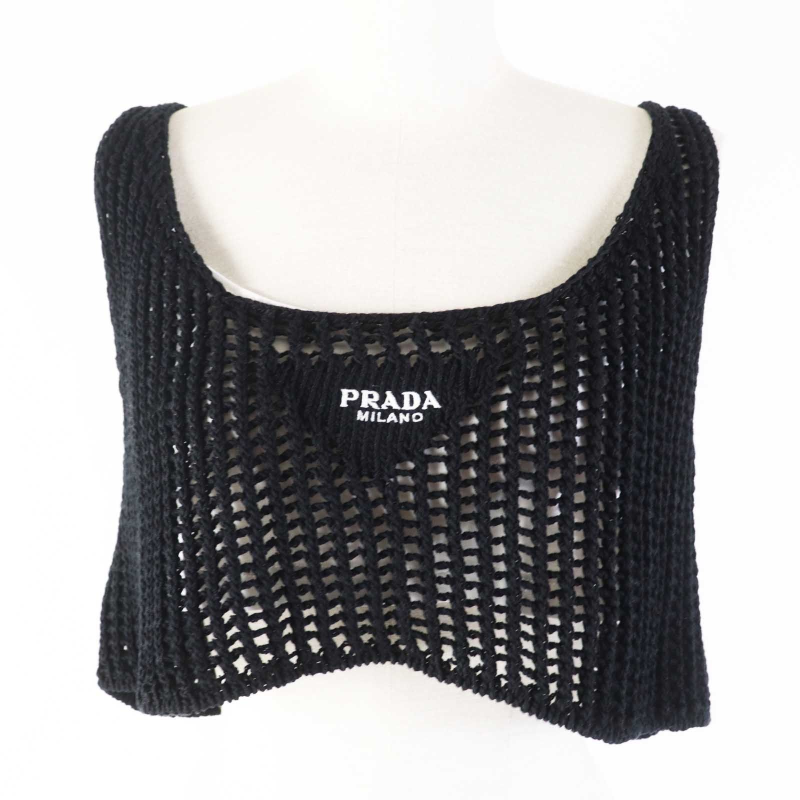 極美品◎PRADA プラダ 23SS P29980 コットン トライアングルロゴ刺繍 メッシュクロップド丈 ノースリトップス／ タンクトップ ブラック  ホワイト 36 イタリア製 正規品 レディース - メルカリ