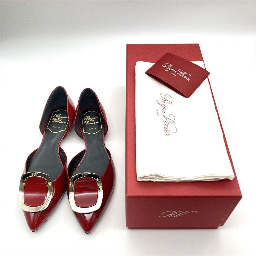 ロジェヴィヴィエ Roger vivier パンプス パテントレザー レッド フラットシューズ 35サイズ 約22cm レディース KIN-KAAI_COM