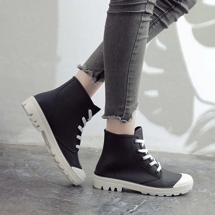 レインブーツ 即 OK レディース ハイカット スニーカー レインシューズ 防水 レースアップ ラバーブーツ 滑りにくい 雨靴 梅雨 歩きやすい 履きやすい アウトドア キャンプ 女子 女性 おしゃれ 日常着 zhangban503