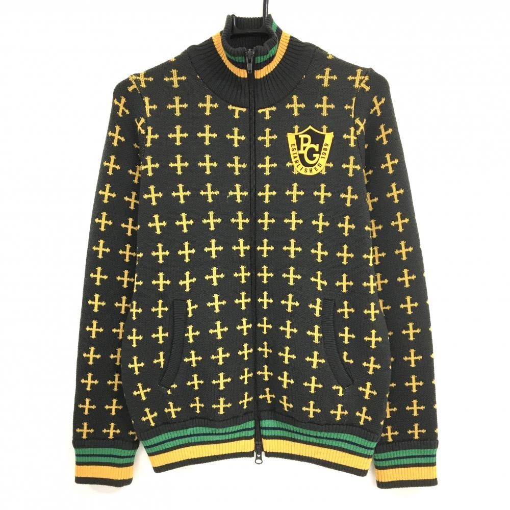 パーリーゲイツ ニットジャケット ブラウン×オレンジ クロス総柄 ウール レディース 1 M ゴルフウェア PEARLY GATES