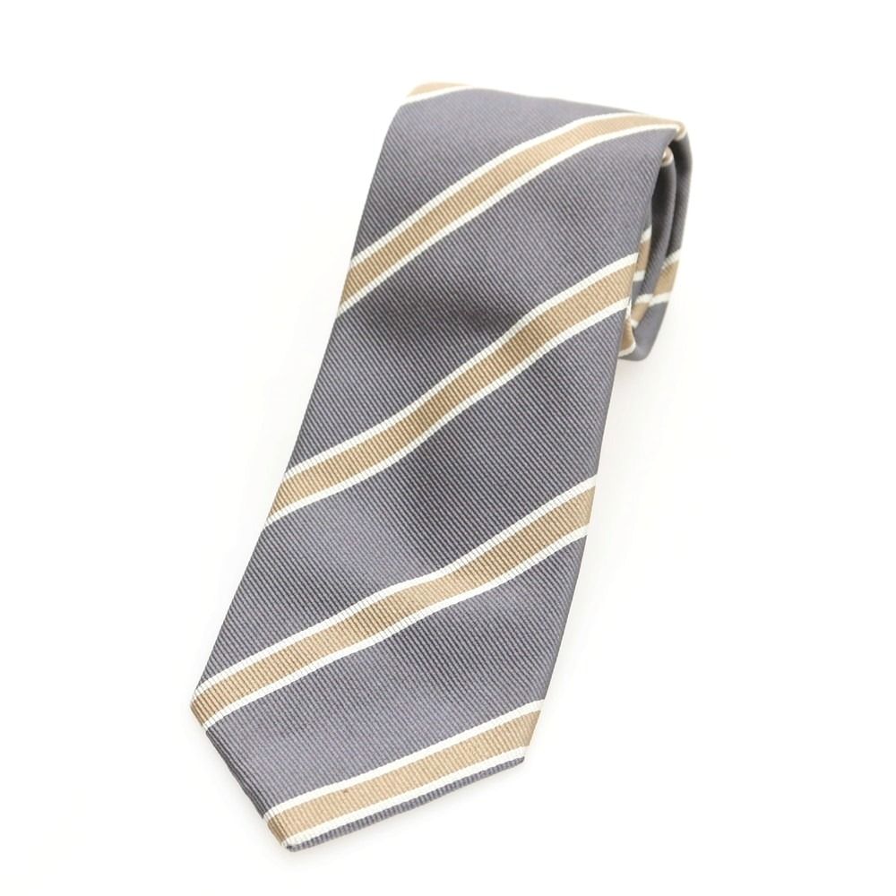 ブルネロクチネリ Brunello Cucinelli シルク ストライプ柄ネクタイ グレーxベージュ メンズ