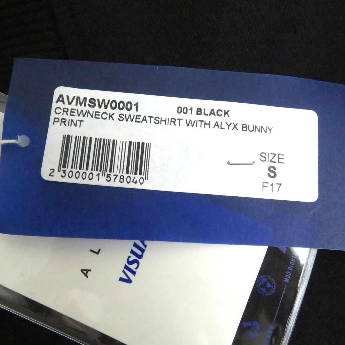 未使用品□1017 ALYX 9SM アリクス BUNNY PRINT 裏起毛 クルーネック 長袖 スウェットシャツ/トレーナー ブラック S  イタリア製 タグ付き