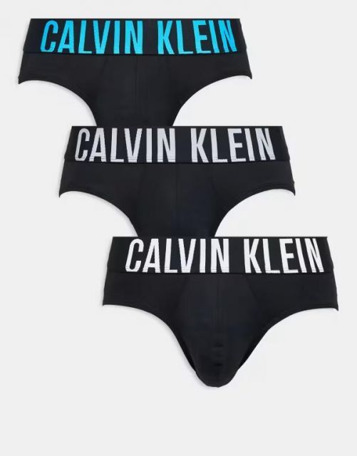 送料無料 カルバンクライン メンズ ブリーフパンツ アンダーウェア Calvin Klein Intense Power 3 pack briefs in black with blue|gray waistbands B- CARNIVAL BL WHI