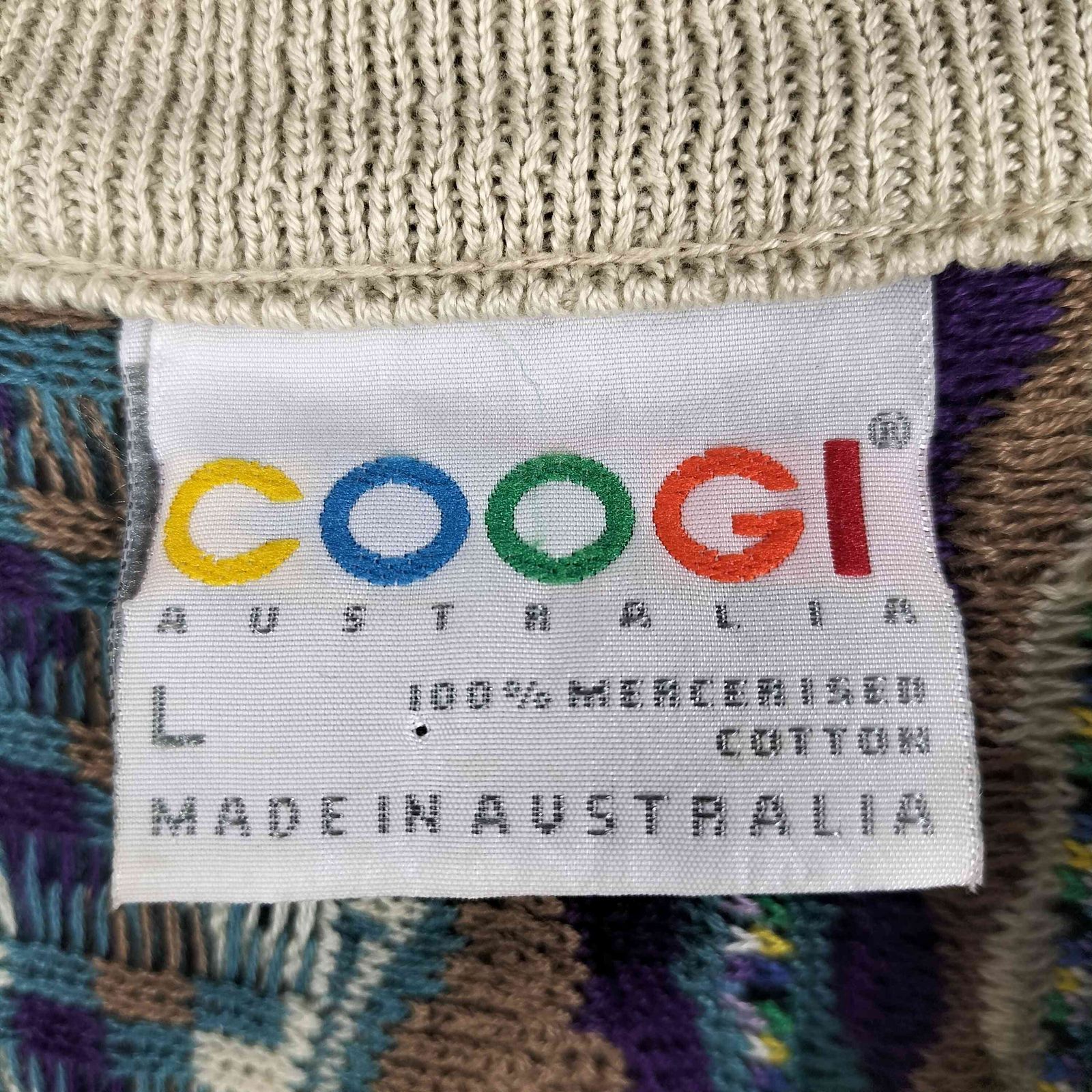 クージー COOGI オーストラリア製 マルチカラー Vネック 3Dニット コットンニット メンズ import：L 