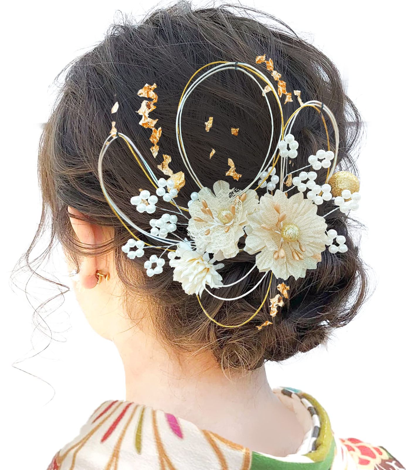 【新着商品】ゴールド シルバー ヘアアクセサリー ロープ 前撮り 人気 振袖 組紐 卒業式 結婚式 銀箔 和装 金箔 袴 着物 水引 浴衣に 成人式 ブライダル 花嫁 髪飾り ヘッドパーツ [JZOON] J0010