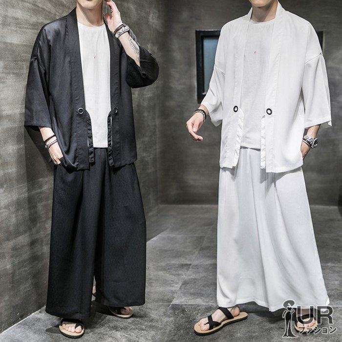 甚平メンズ 作務衣 上下セット 浴衣風 セットアップ 花火大会 夏祭り 羽織 長ズボン ゆったり 大きいサイズ ルームウェア 花火大会|祭り|散歩|部屋着に適用 日焼け対策 対策 黒 白 jingpeng01