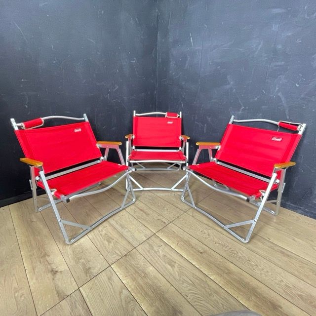 コンパクト フォールディングチェア レッド 3点セット 【中古